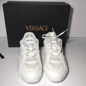 Versace White Leather New Authentic Galaxia Mixed Leather Fashion Sneakers